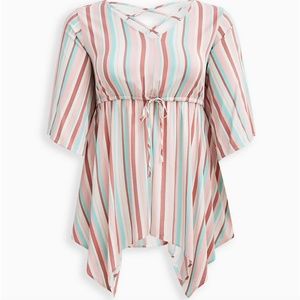 Torrid Babydoll Top - Stretch Challis Stripe Pink Size 1(1X)‎